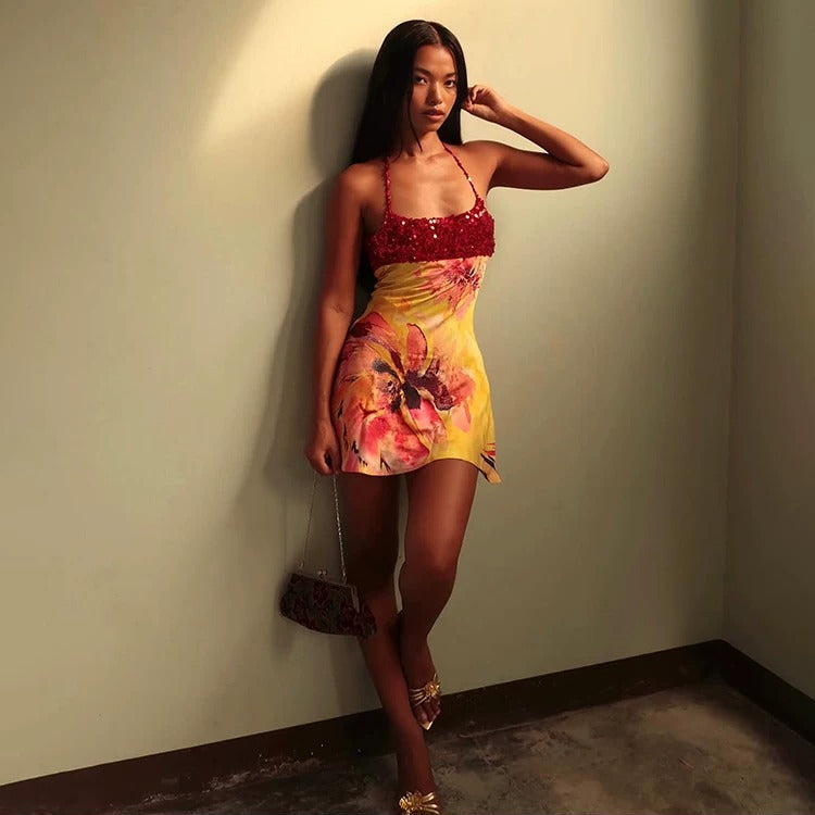 Riley Sequin Floral Mini Dress
