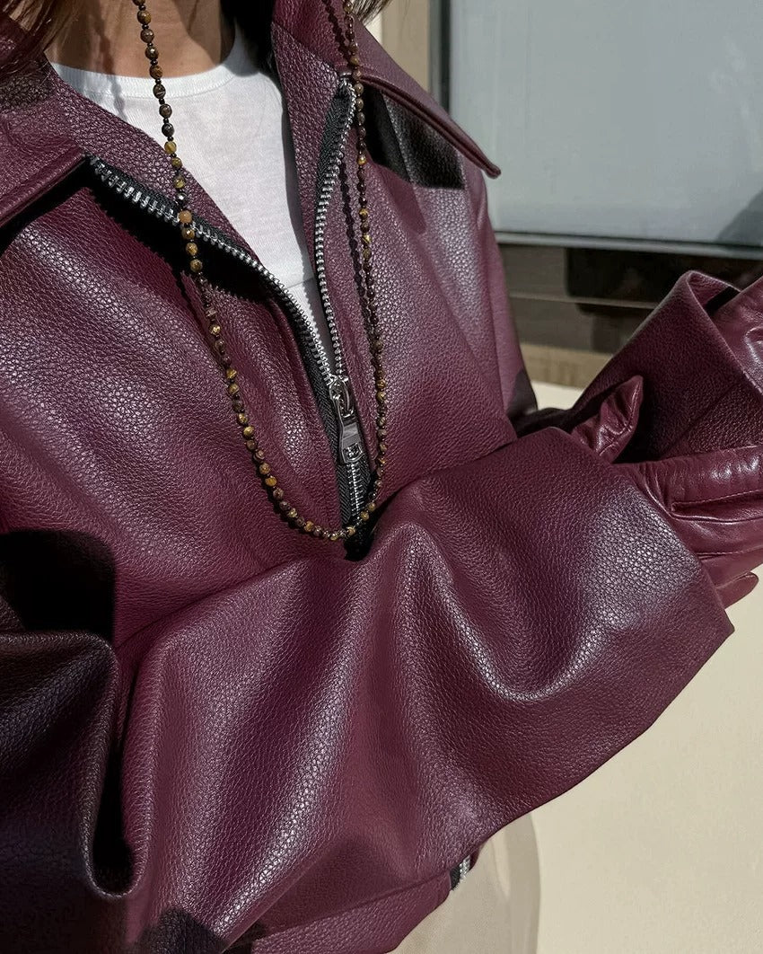 Geneva Faux Leather Bomber Jacket