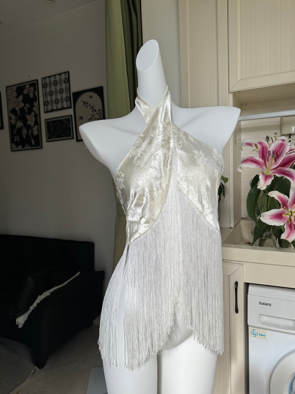 Freya Ivory Satin Fringe Halter Top