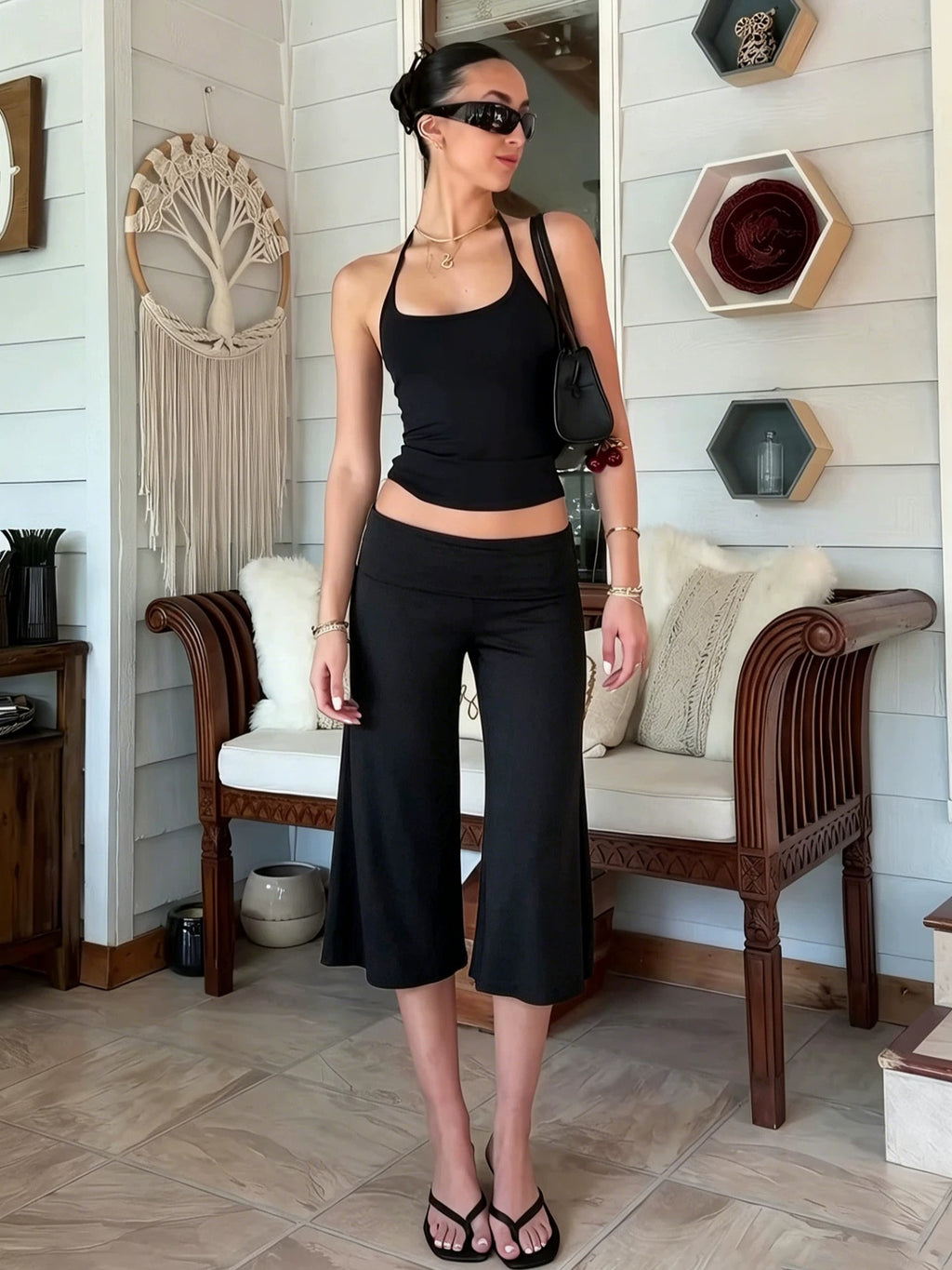 Gwen Halter Top & Foldover Capri Pants Set