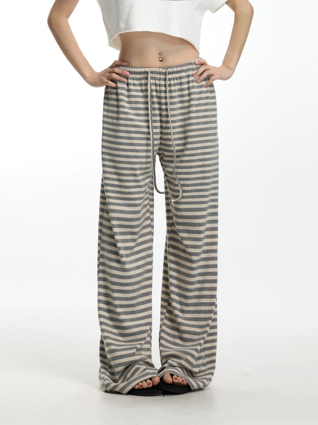 Yvette Striped Wide-Leg Drawstring Pants