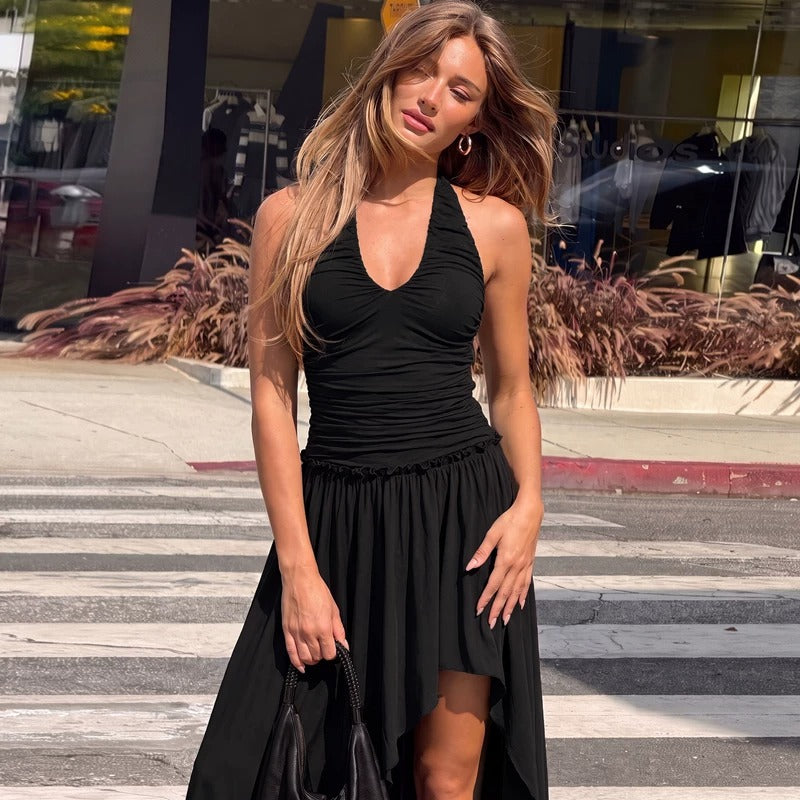 Eden Asymmetric Ruched Halter Maxi Dress