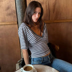 Yuna Striped Deep V-Neck Top
