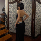 Cora Rhinestone Cutout Halter Maxi Dress