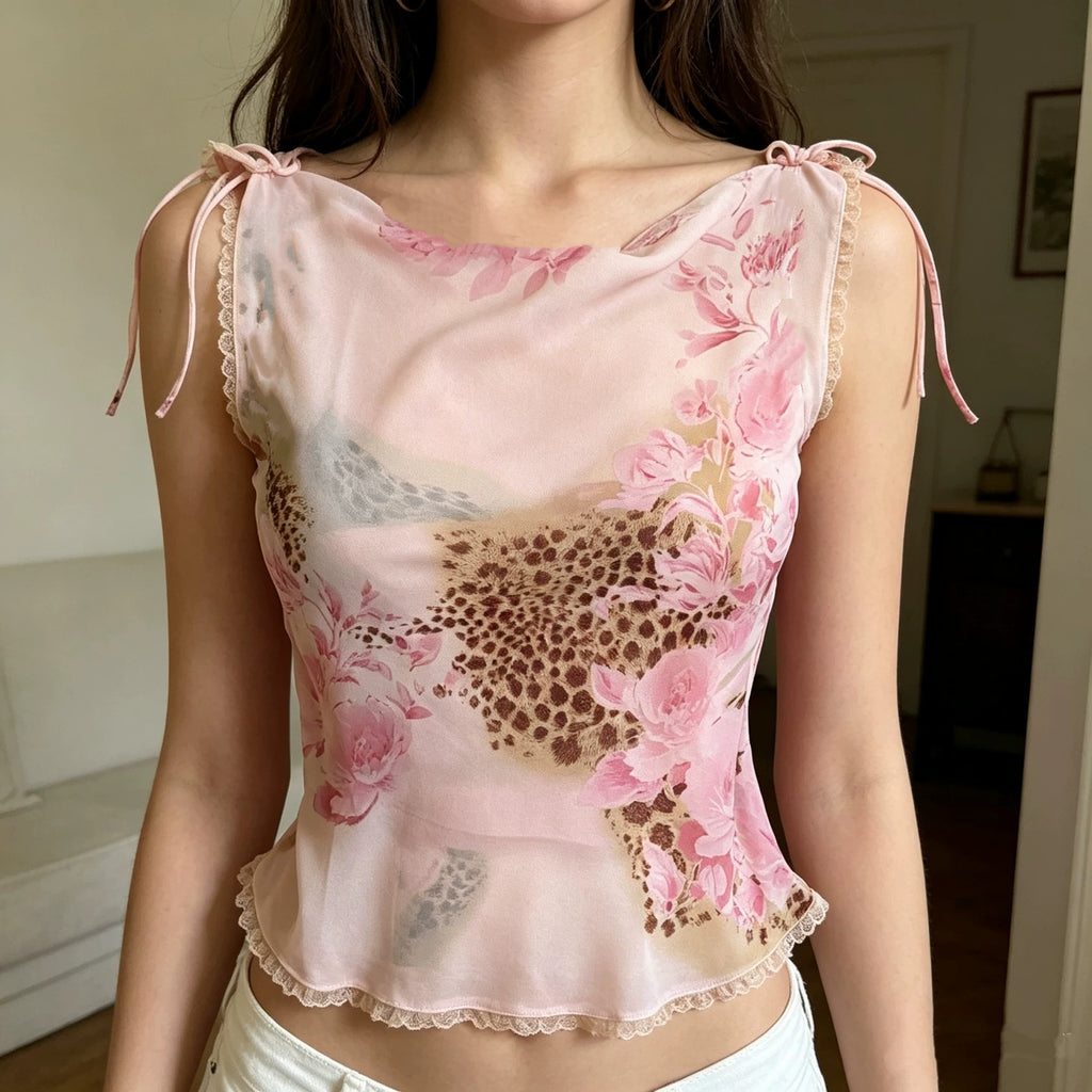 Zinnia Pink Leopard Cowl-Neck Camis