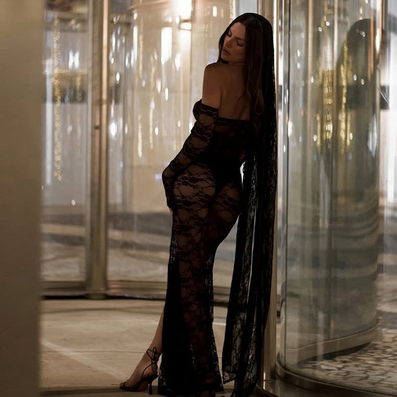 Solinae Sheer Lace Cut-Out Maxi Dress