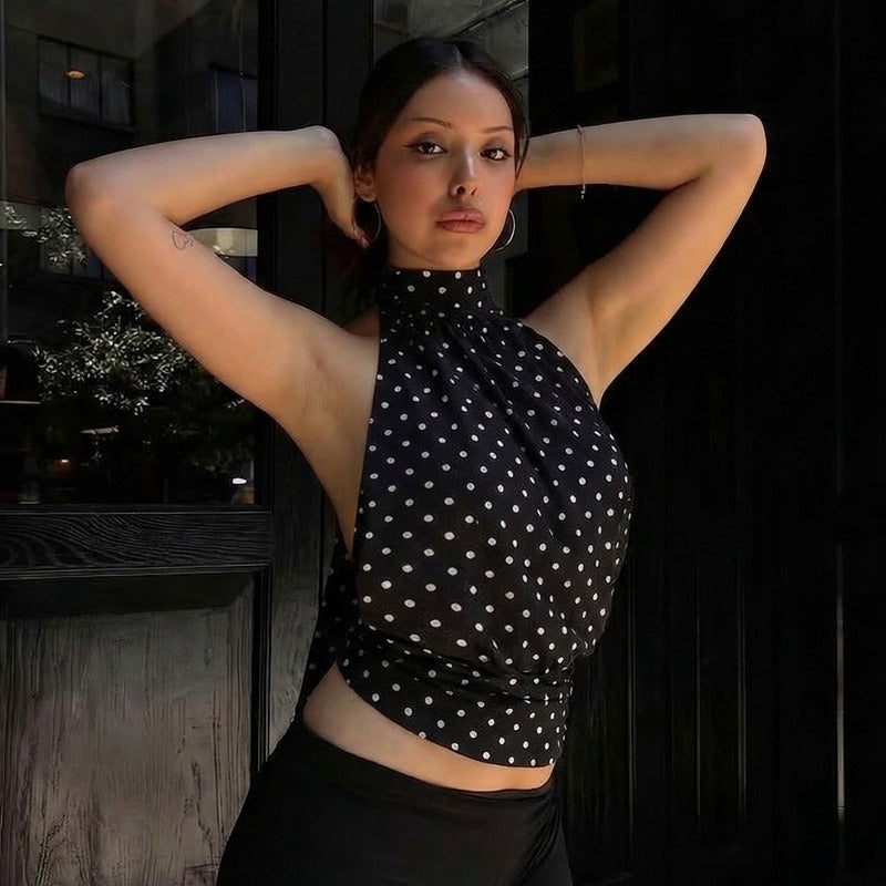 Polka Dot Halter Scarf Top
