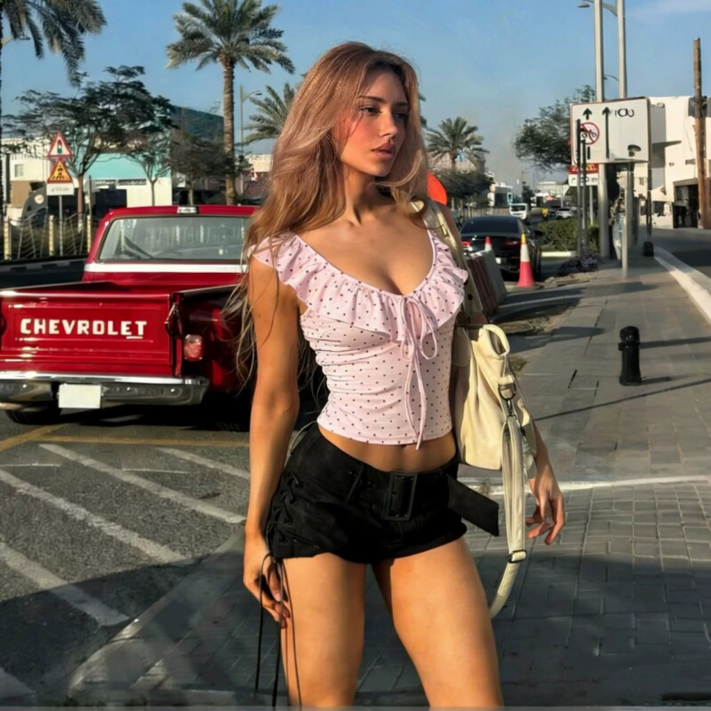 Riko Ruffle Tie Front Crop Top