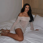 Uzma Sheer Off-Shoulder Ruched Mini Dress