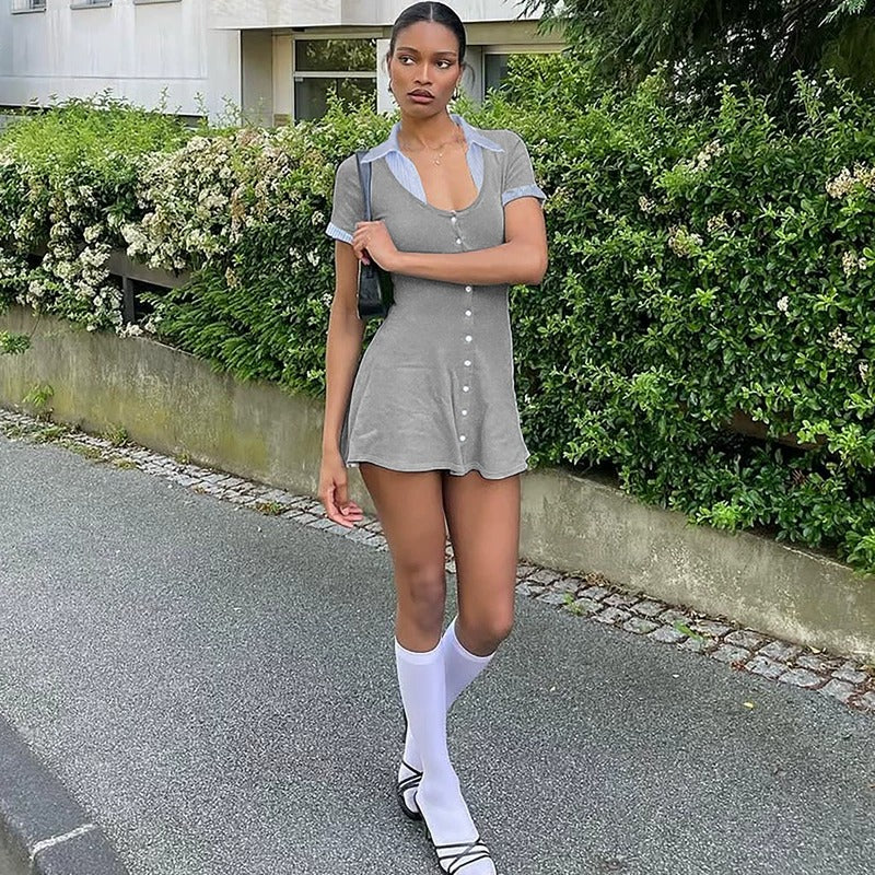 Lanthe Layered Collar Button Mini Dress