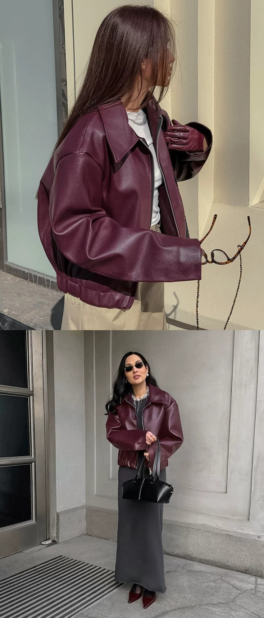 Geneva Faux Leather Bomber Jacket