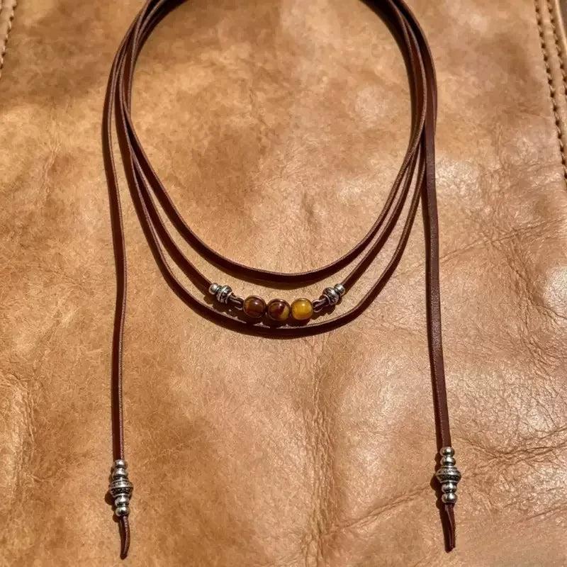 Boho Layered Leather Choker Necklace