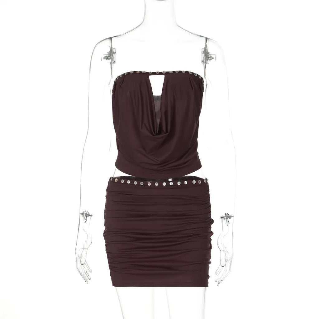 Draped Bandeau Top & Ruched Mini Skirt Set