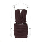 Draped Bandeau Top & Ruched Mini Skirt Set