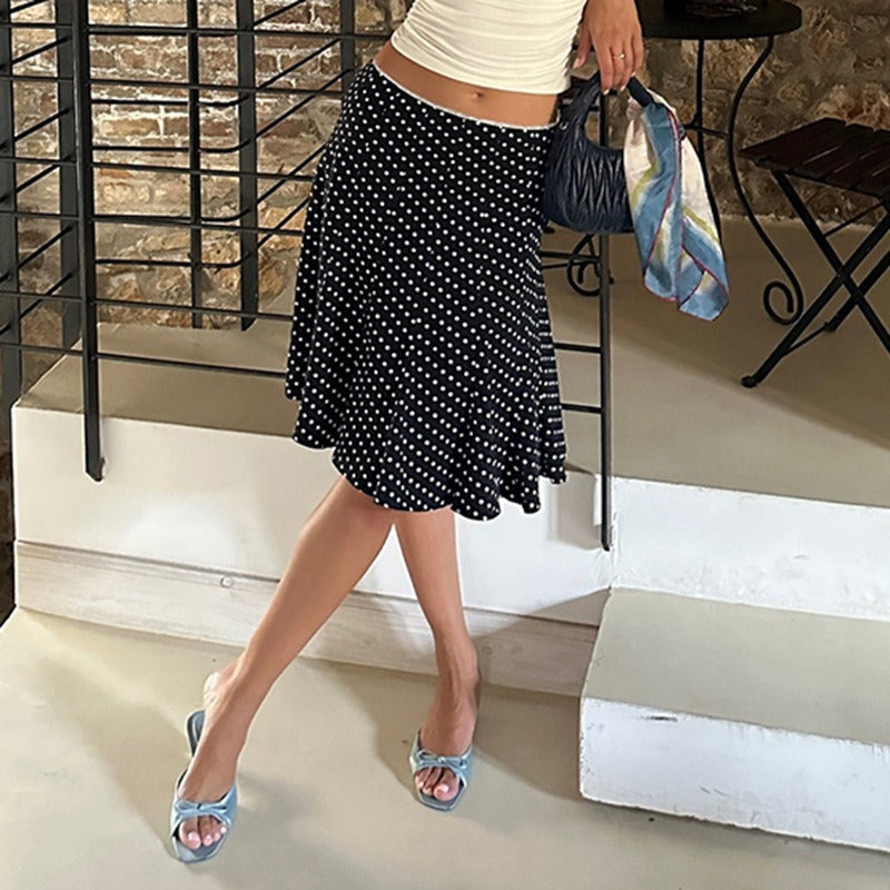 Polka Dot Flared Midi Skirt