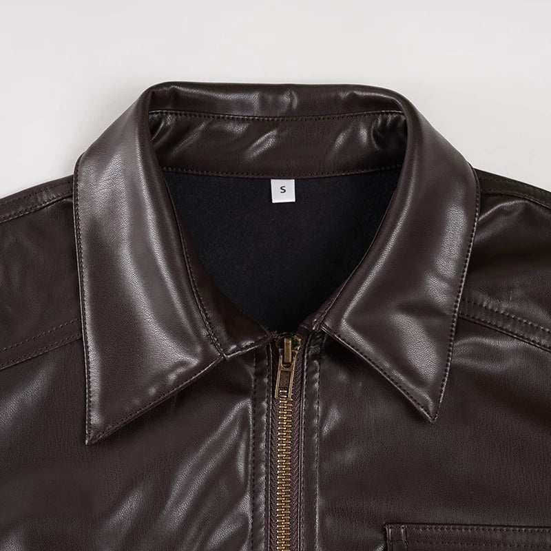 Ember Cropped Faux Leather Bomber Jacket