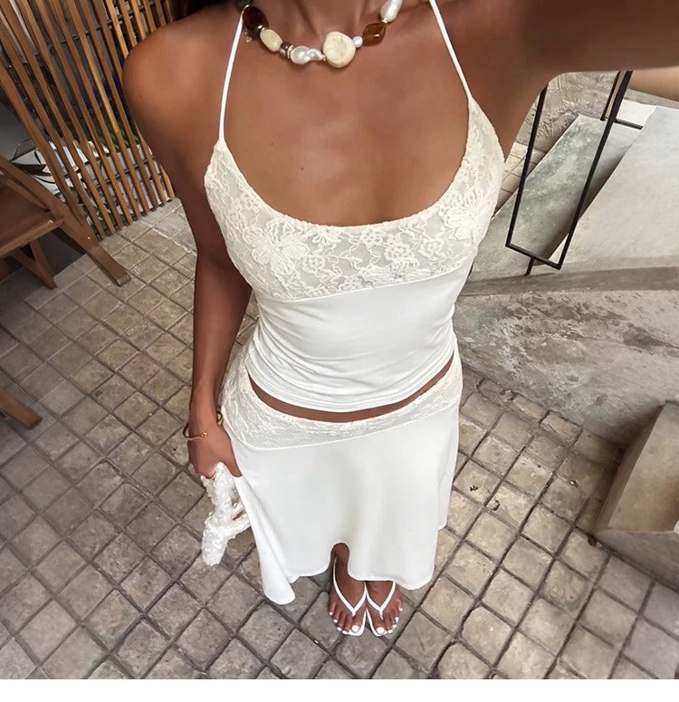 Freya Lace Trim Cami & Asymmetrical Skirt Set
