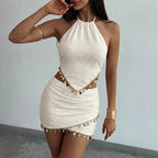 Davina Pearl Charm Ruched Halter Skirt Set