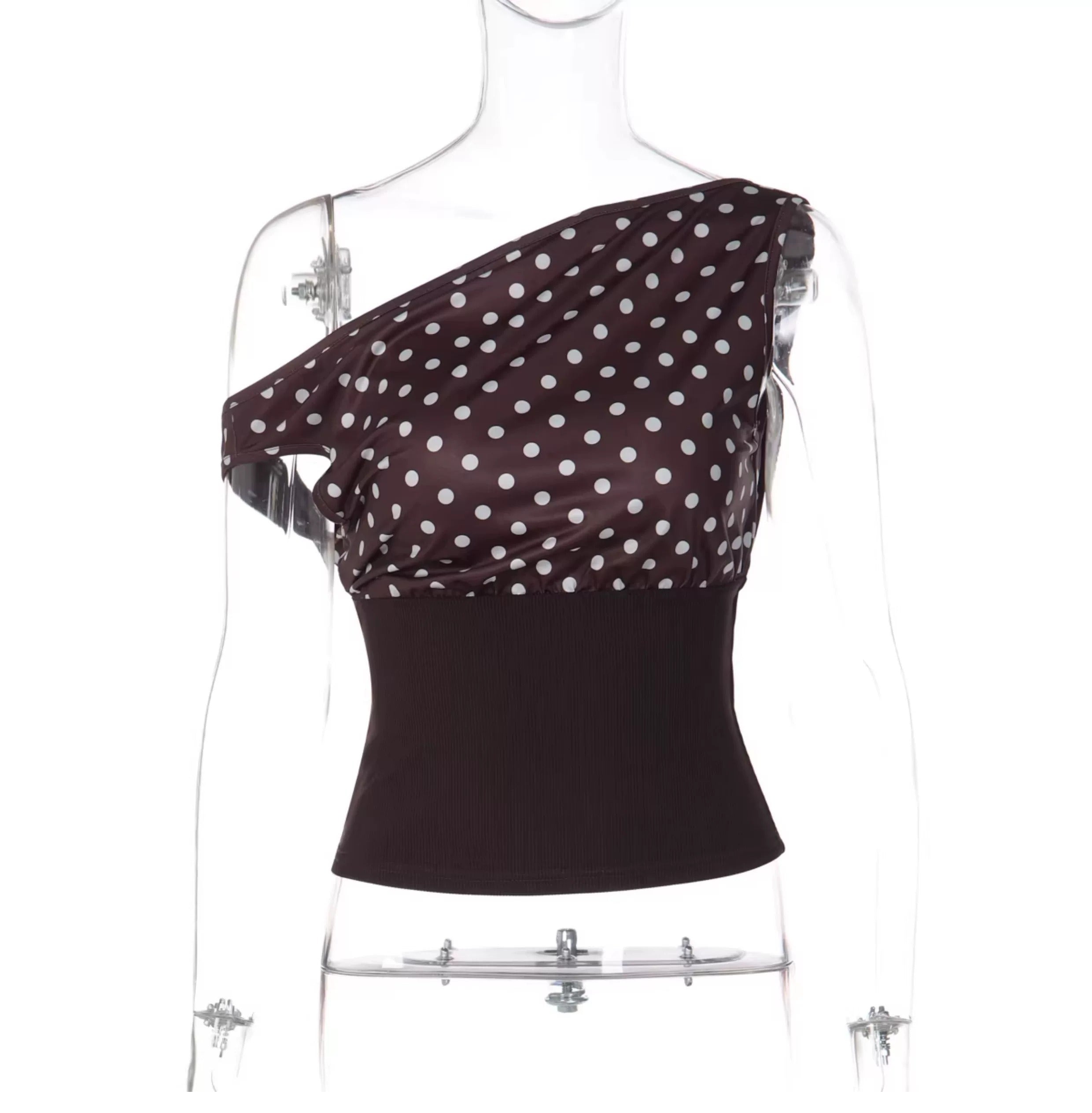 Maelys Polka Dot One-Shoulder Top