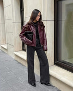 Geneva Faux Leather Bomber Jacket