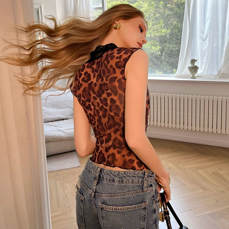 Antea Leopard Lace Sheer Top