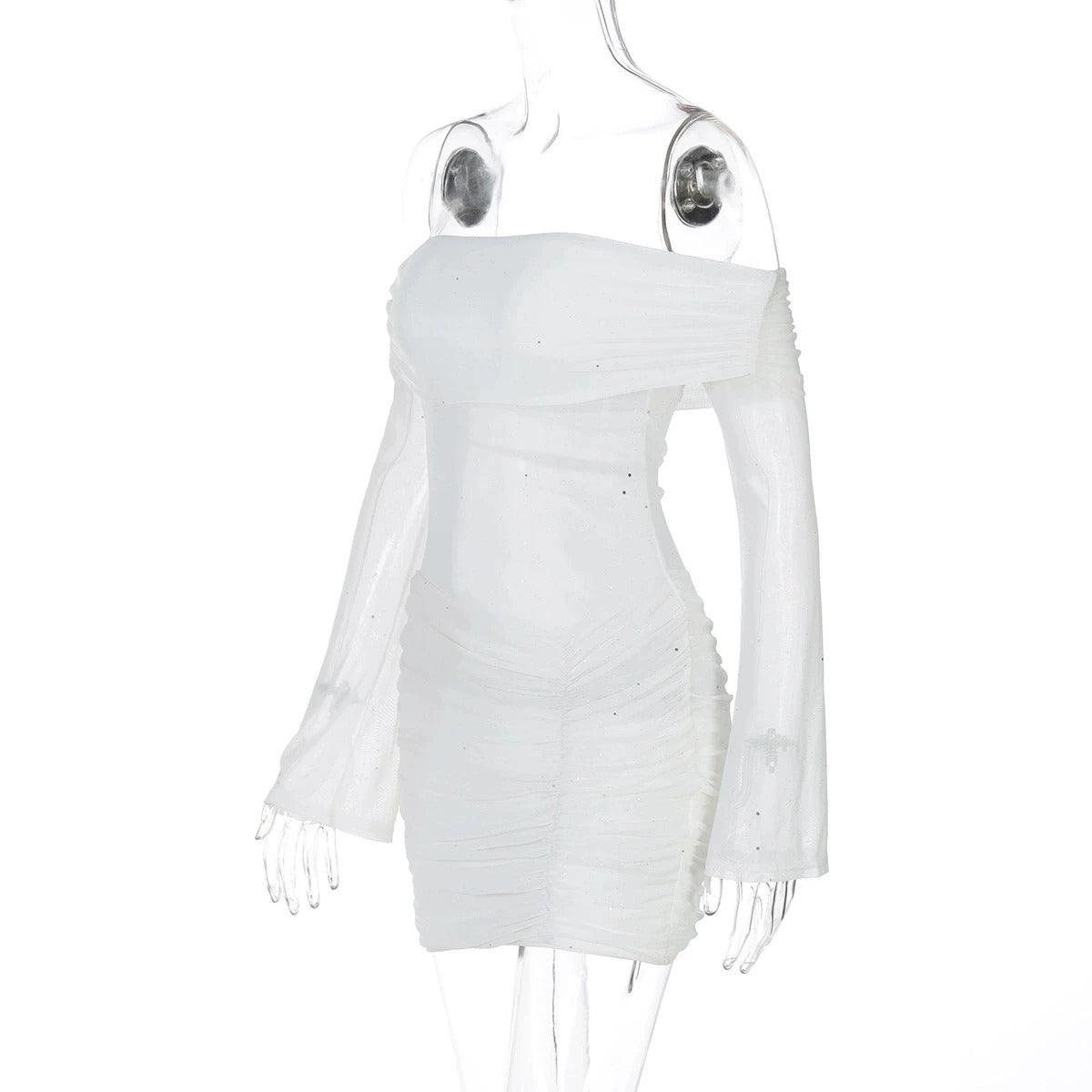 Uzma Sheer Off-Shoulder Ruched Mini Dress