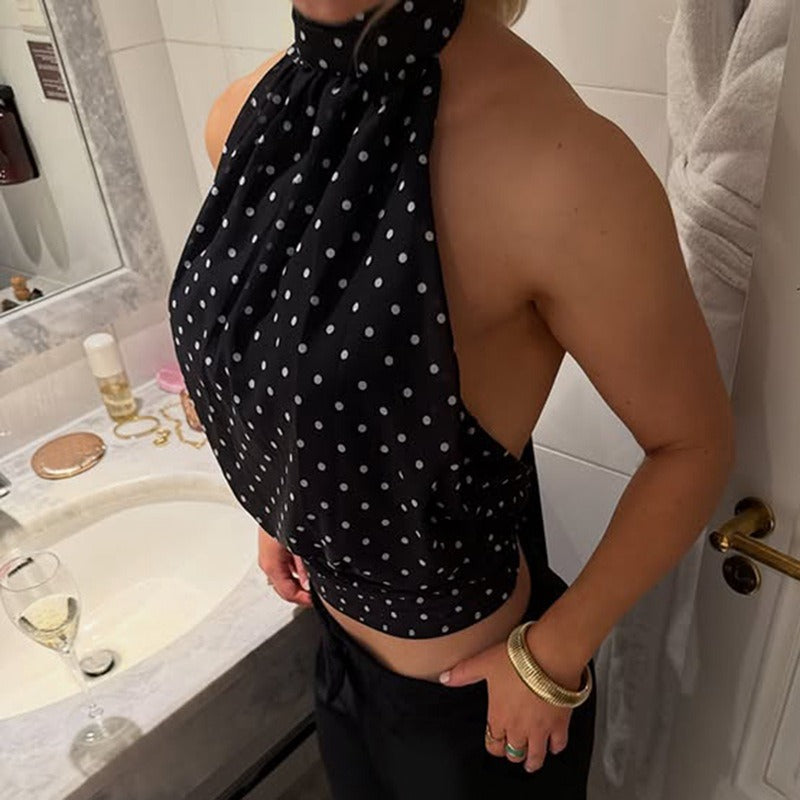 Polka Dot Halter Scarf Top