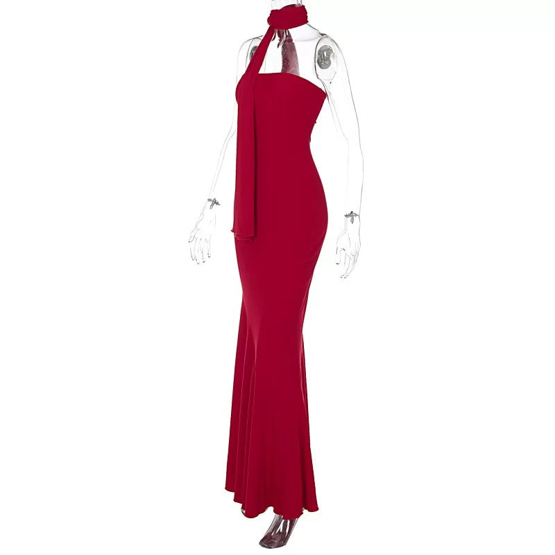 Parisa Sculpt Halter Maxi Dress