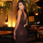 Eulina Bronze Sculpted Maxi Dress
