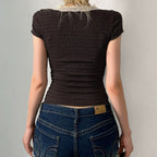 Peyton Lace Trim Tie-Front Ruched Top