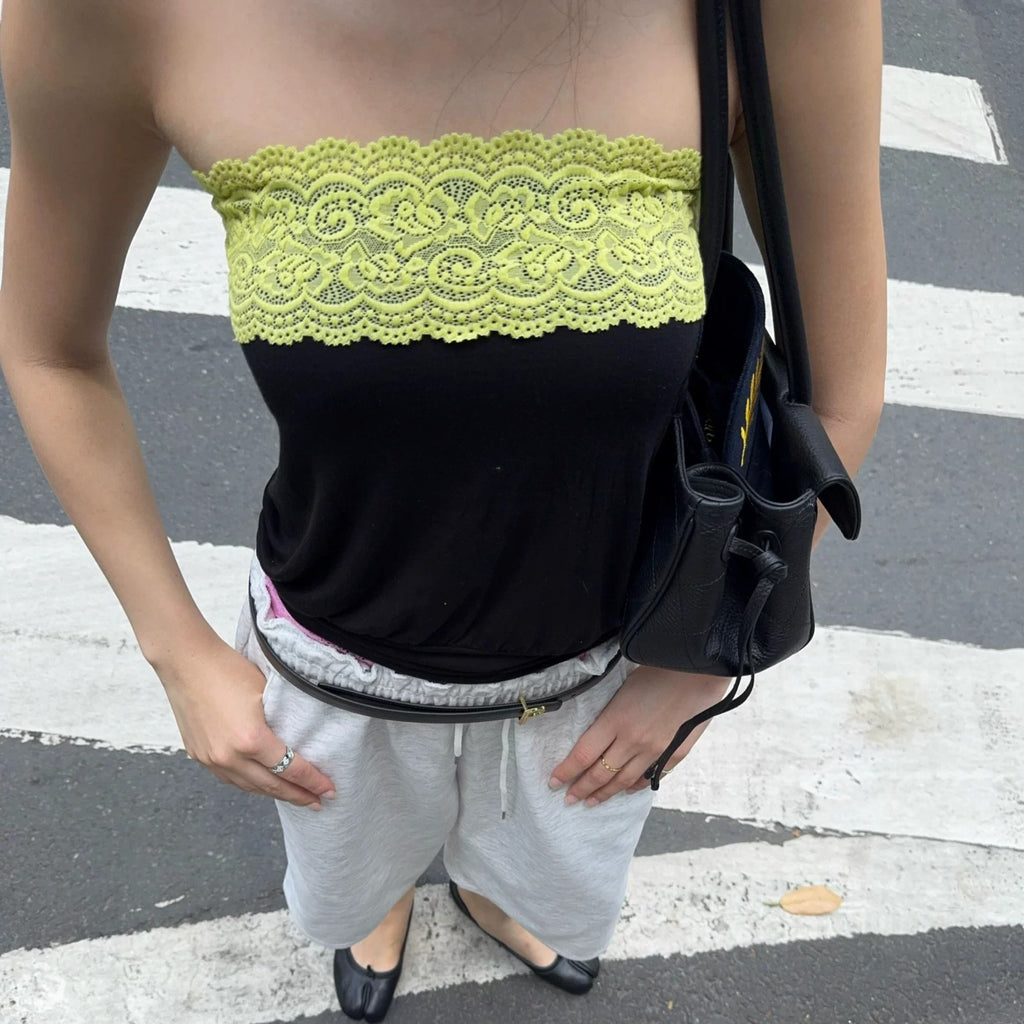 Reese Black Strapless Lace Trim Top