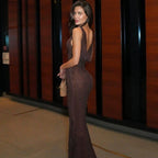 Eulina Bronze Sculpted Maxi Dress