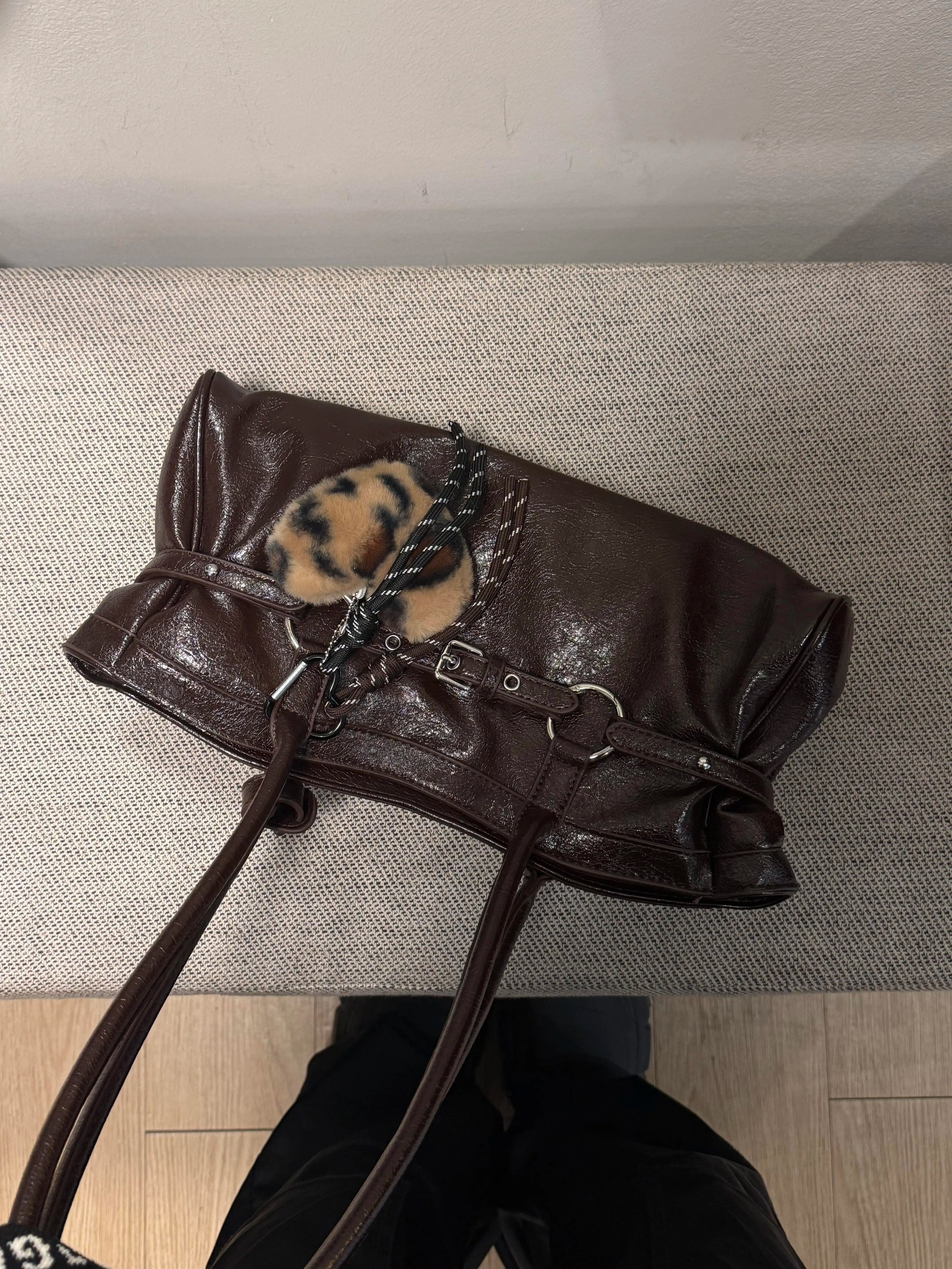 Cecily Vintage Waxed Leather Buckle Tote Bag