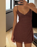 Mocha Polka Dot Slip Mini Dress
