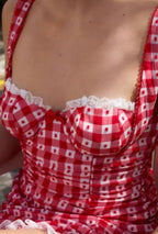 Althea Red Gingham Lace Trim Mini Dress