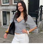 Yuna Striped Deep V-Neck Top