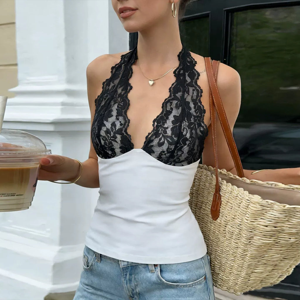 Zelmira Contrast Lace Halter Top
