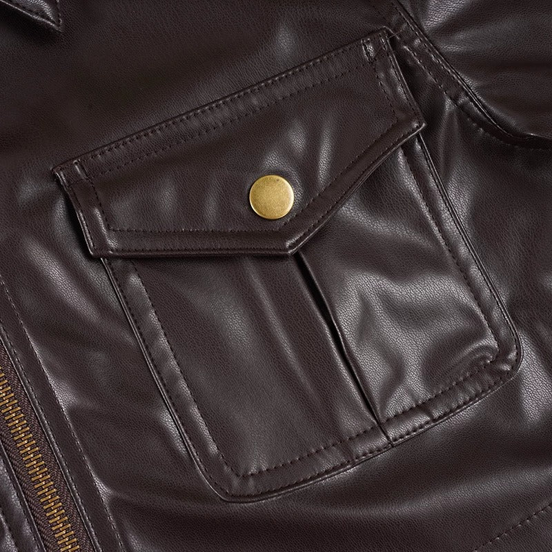 Ember Cropped Faux Leather Bomber Jacket