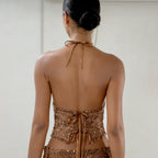 Sequin Ring-Strap Halter Top