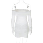 Uzma Sheer Off-Shoulder Ruched Mini Dress
