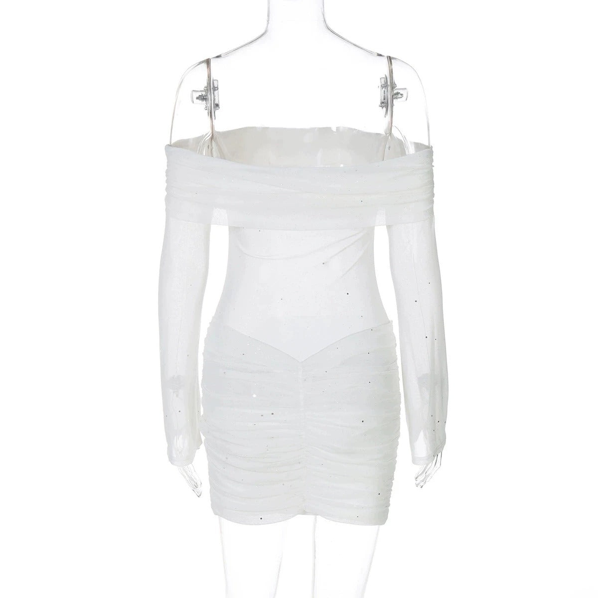 Uzma Sheer Off-Shoulder Ruched Mini Dress