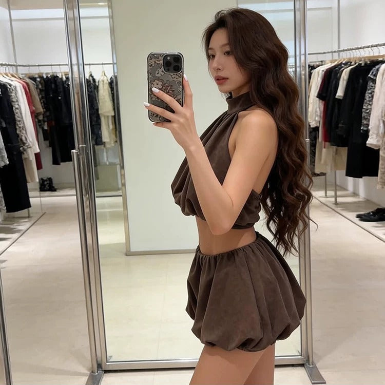 Fallon Mocha Cloud Halter Two-Piece Set