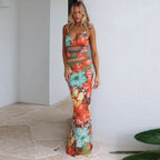 Tropical Print Top & Maxi Skirt Set