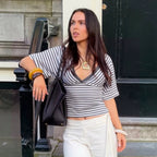 Yuna Striped Deep V-Neck Top