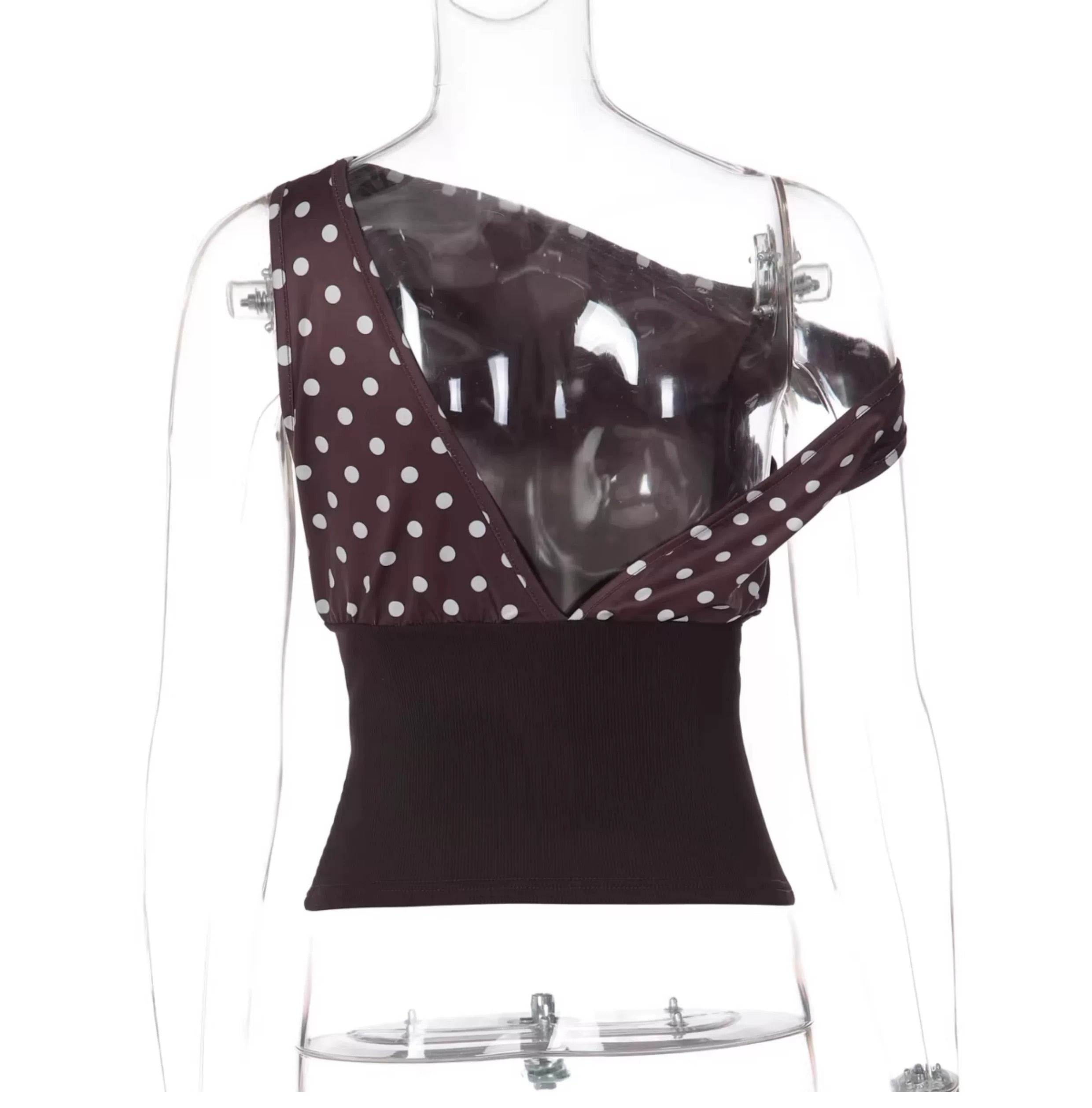Maelys Polka Dot One-Shoulder Top