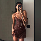 Mocha Polka Dot Slip Mini Dress