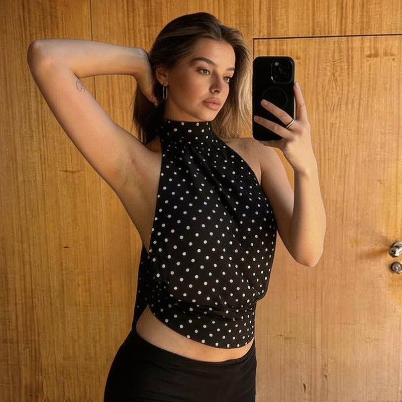 Polka Dot Halter Scarf Top