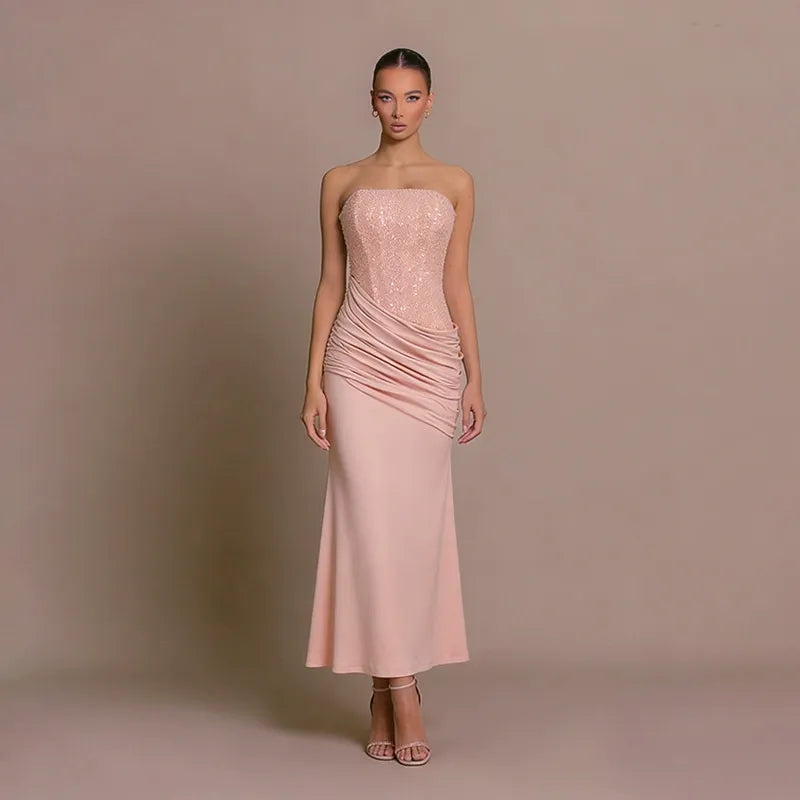 Elvan Strapless Ruched Maxi Dress