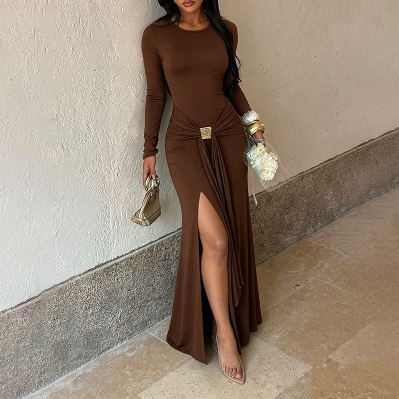 Daria Draped Long-Sleeve Maxi Dress