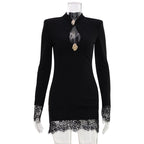 Perina Long Sleeve Lace Trim Mini Dress